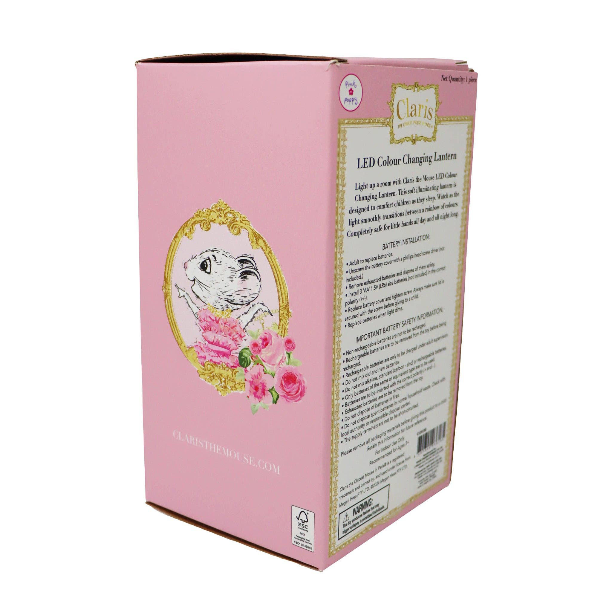 Pink Poppy USA - Vente Veilleuse - Enfant et bébé - Lanterne LED Claris The Chicest Mouse In Paris aux couleurs changeantes - (Taille du lot : 1)8