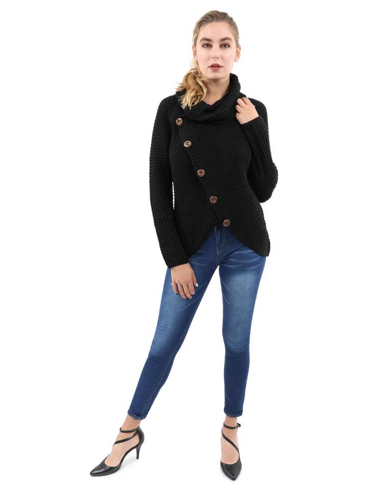 Royston Sweater met knoopsluiting - Zwart voor wholesale door Lenawee Moda