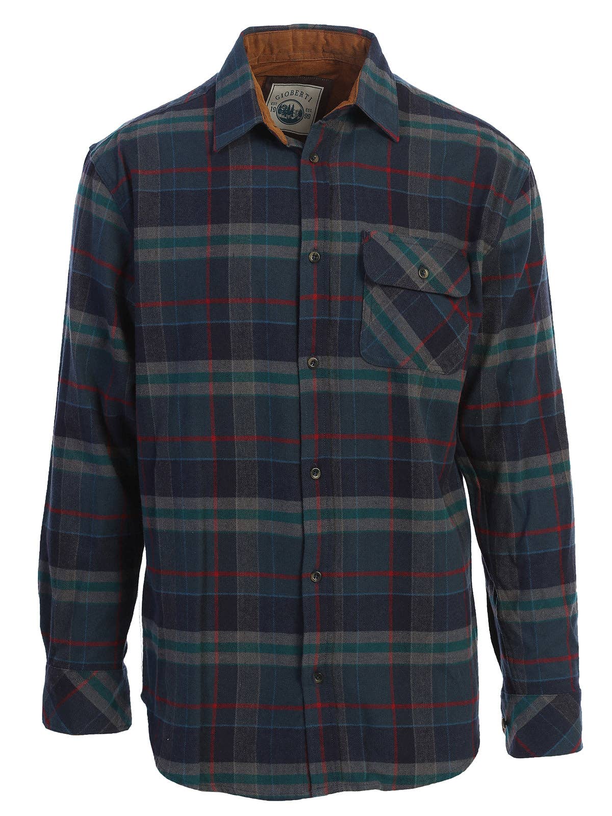 b-one inc - Wholesale Button Down Shirt - Men's - Men's Flannel Button Up Shirt with Corduroy Contrast GB-LS94FC0