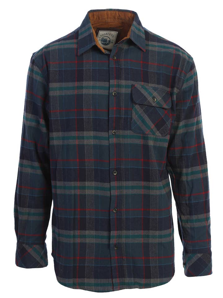 b-one inc - Wholesale Button Down Shirt - Men's - Men's Flannel Button Up Shirt with Corduroy Contrast GB-LS94FC10