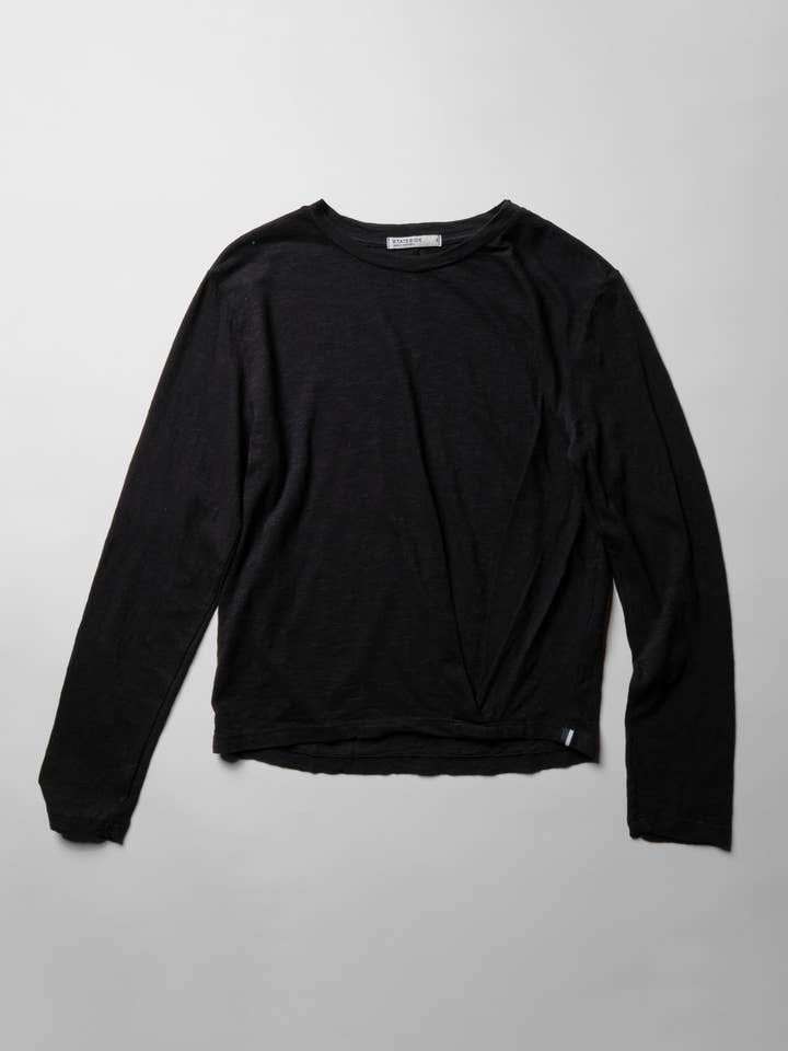 Supima Slub Jersey Long Sleeve Twist Tee in Black for wholesale by Stateside