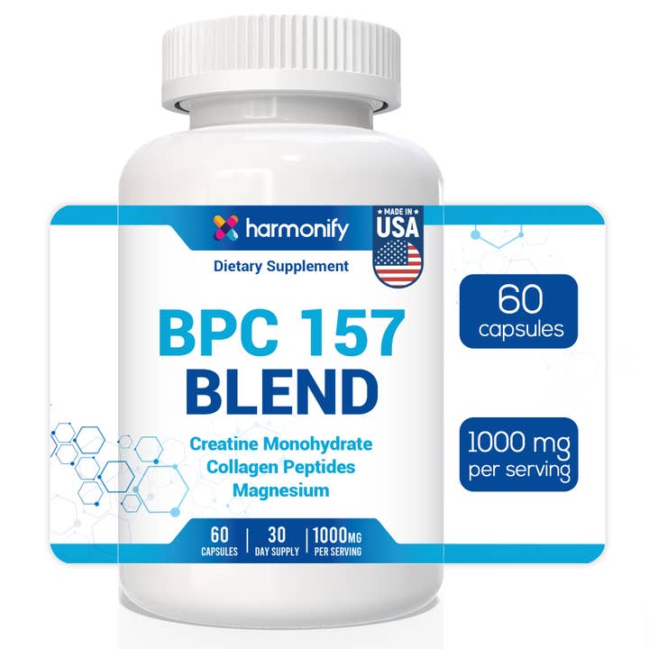HARMONIFY BPC-157 Blend – with Creatine Monohydrate, Collagen Peptides & Magnesium – 60 Capsules | Muscle Recovery, Joint & Gut Health Support | 1000mg Per Serving | Made in USA for wholesale by HARMONIFY