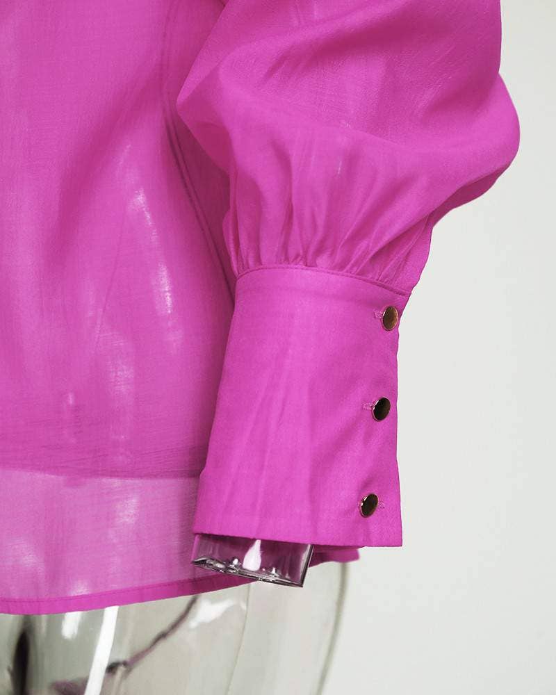 HOT PINK Chic Lantern Sleeve Button-Up Shirt for Everyday Boutique St for wholesale on Faire5