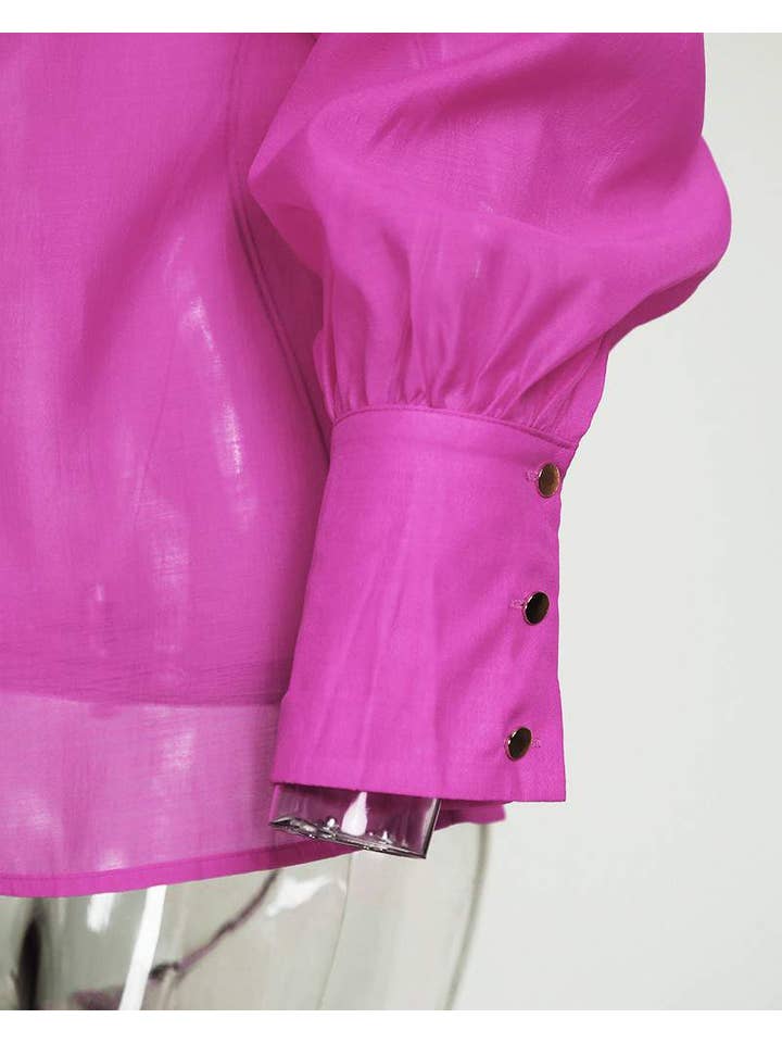 HOT PINK Chic Lantern Sleeve Button-Up Shirt for Everyday Boutique St for wholesale on Faire5
