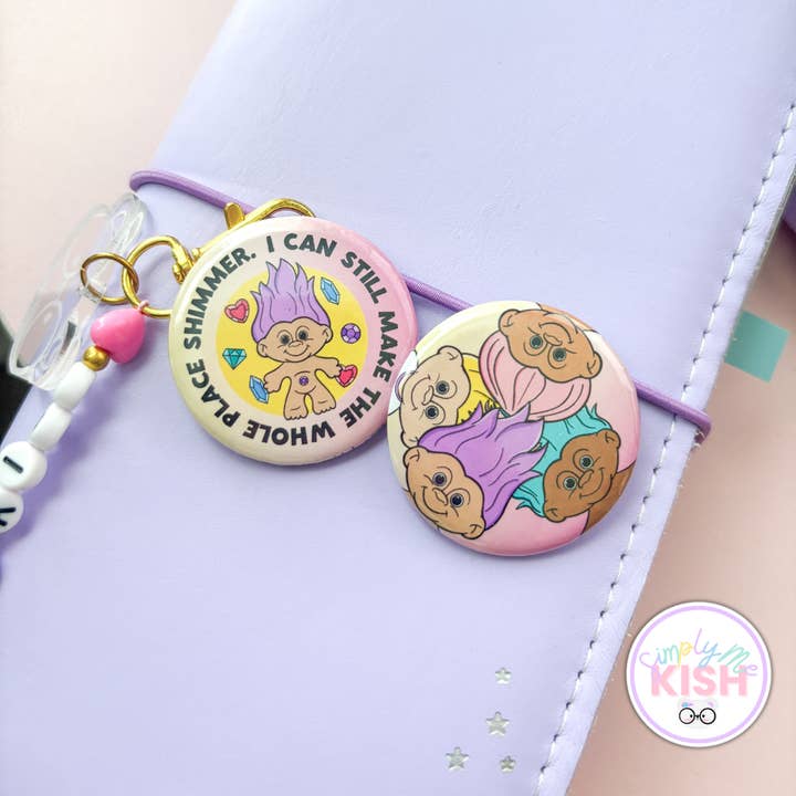 Bejeweled Trolls| Badge| Pin Back Button for wholesale by Kish B. Designs