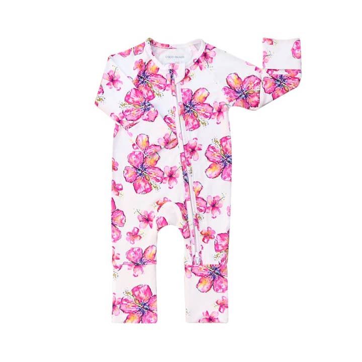 Coco Moon - Wholesale Sleepsuit - Baby - Hibiscus Kiss Baby Bamboo Coverall
