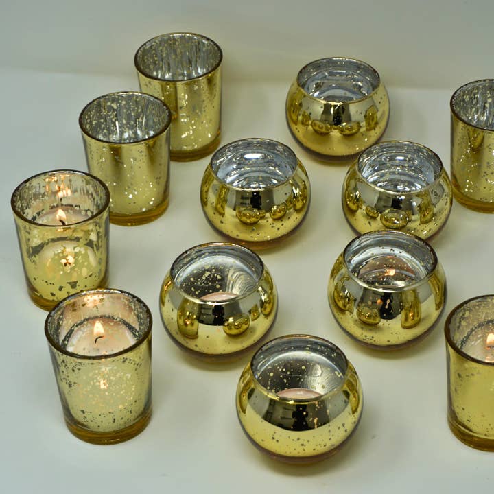 Assorted Gold Votive Candle Holders, Mercury Glass for wholesale by 4E's Novelty