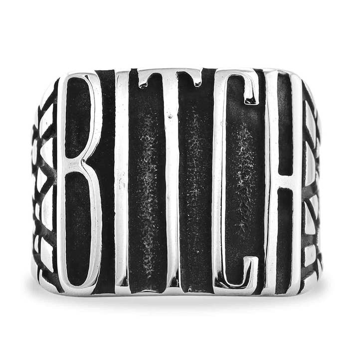 Zegelring „BITCH” van roestvrij staal voor wholesale door WJW