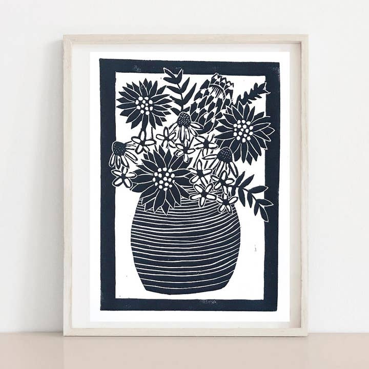 Vaso di fiori Linocut Print, 12,7 x 17,8 cm per la vendita all'ingrosso da parte di Hannah Guthrie Designs