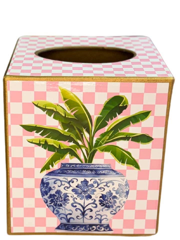 Scatola di fazzoletti in cartapesta con vaso chinoiserie e libellula per la vendita all'ingrosso da parte di TOPICS IN THE TROPICS