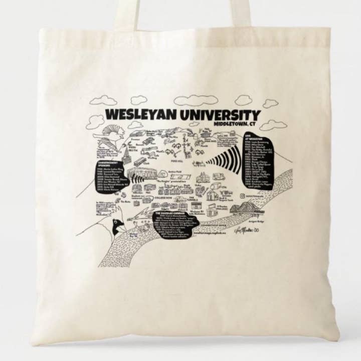 Sac cabas avec carte de l'Université Wesleyan pour la vente par Moulton Maps