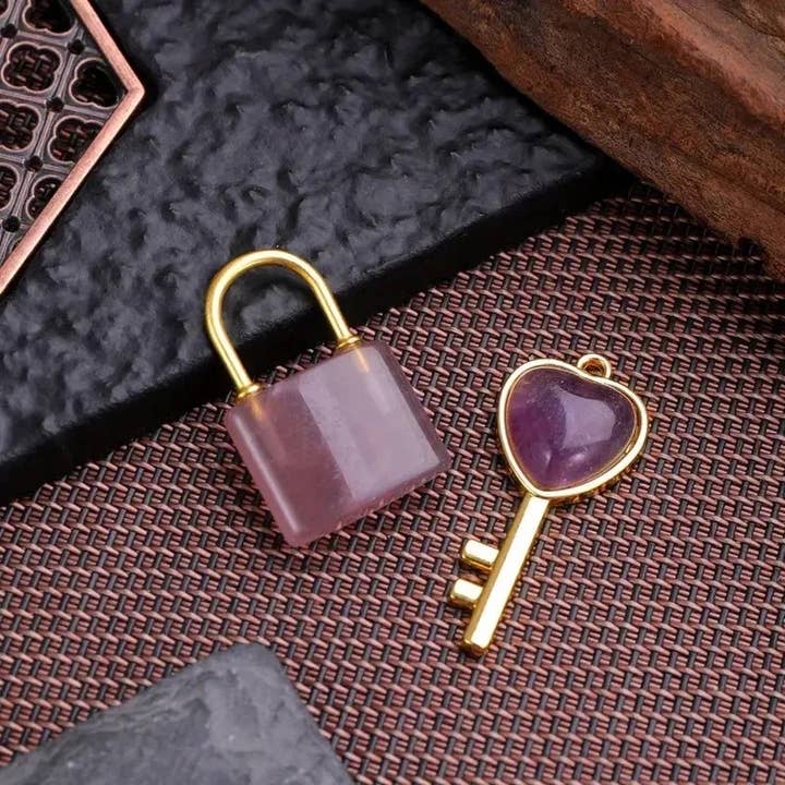Earth's Gems Boutique - Wholesale Jewelry Set - Lock and Key Necklace Set, Gemstone Crystal Necklace