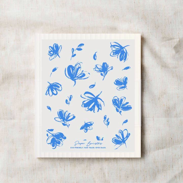 Set of 3 Swedish Dishcloth: French Blue Flowers for wholesale by Paper Baristas