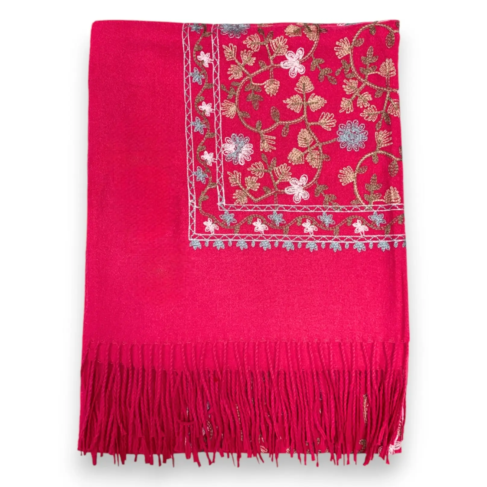 London Scarves - Wholesale Scarf - Women's - Embroidery flower print on blank canvas with tassels  11