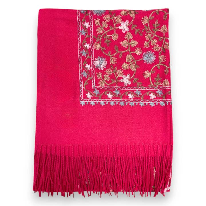 London Scarves – wholesale Scarf – Women's – Embroidery flower print on blank canvas with tassels  4