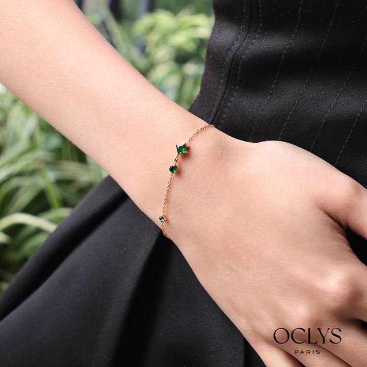 Gold chain bracelet with rhinestones in stainless steel Ariana for wholesale by Oclys