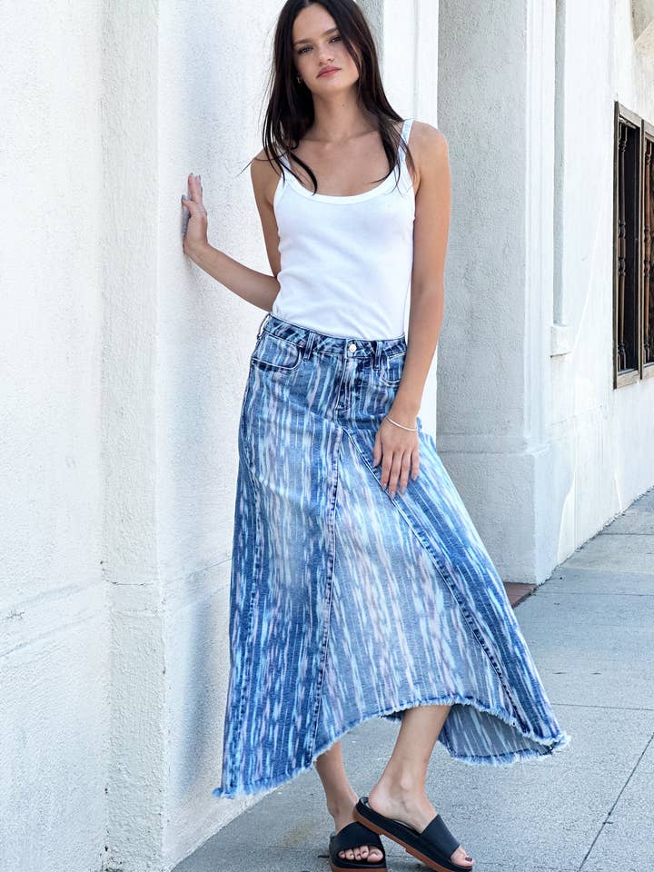 Falda Maxi de Mezclilla con Piezas Selma - Diseño Blast from the Past para venta al por mayor de Billy T