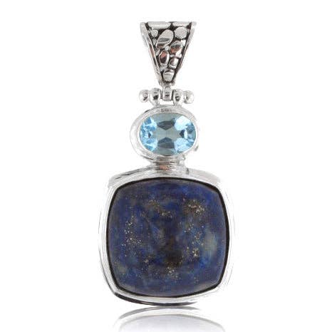 Egyptian Stone Sterling Silver Vivid Blue Lapis Lazuli and Blue Topaz Pendant for wholesale by Silver Insanity