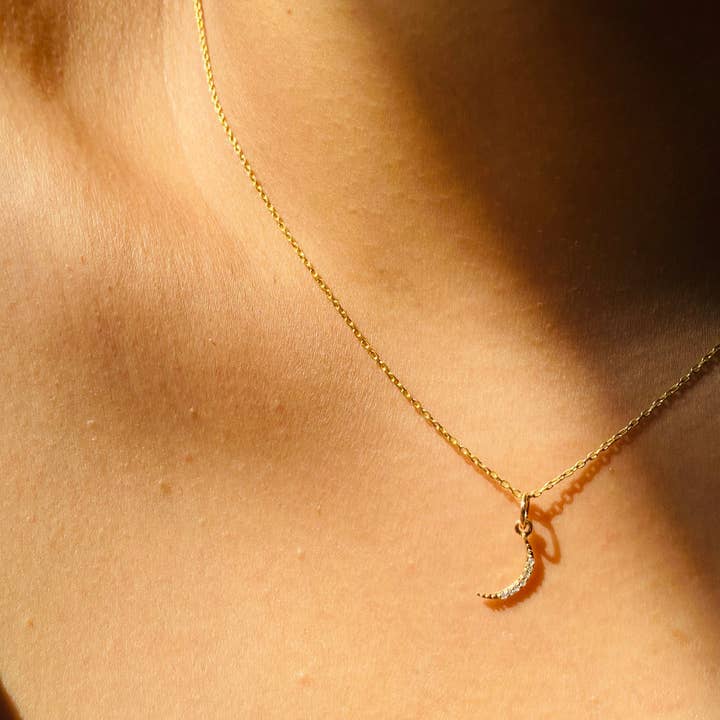 14k Solid Gold Sickle Dagger Pendant With Pave' Diamonds / Diamond Crescent Charm/ Dainty Diamond Moon Charm for wholesale by SHREE DIAMOND GEMS AND JEWELS