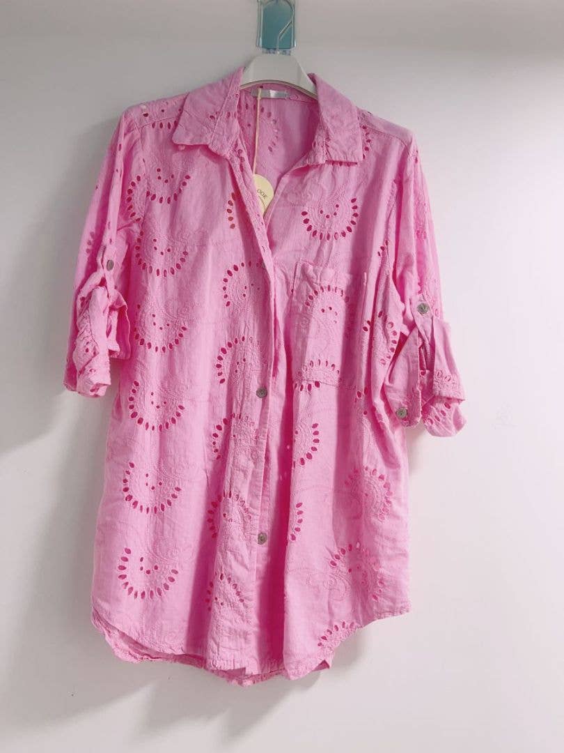 Happy look - Wholesale Button Down Shirt - Women's - English embroidery shirt with chest pocket6