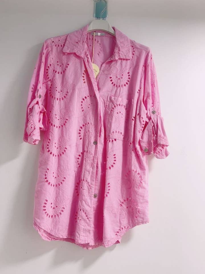Happy look - Wholesale Button Down Shirt - Women's - English embroidery shirt with chest pocket6