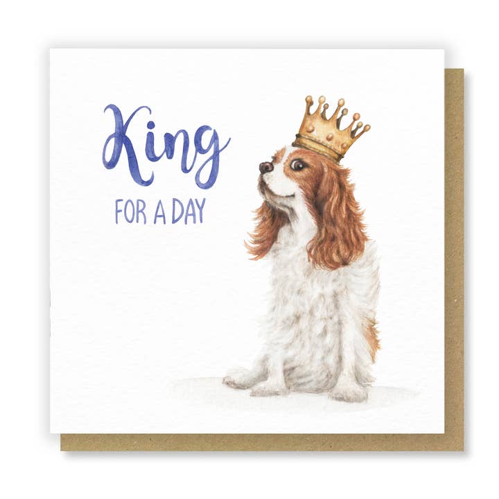 Re Carlo - Divertente Biglietto di Auguri Cavalier King Charles per la vendita all'ingrosso da parte di Citrus Bunn