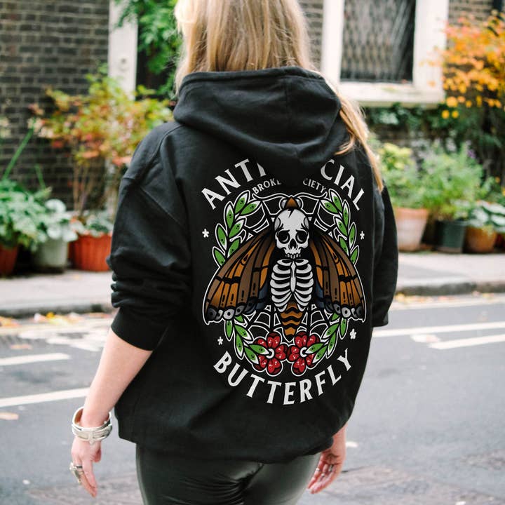 Anti-Social Butterfly Hoodie (Unisex) voor wholesale door Broken Society