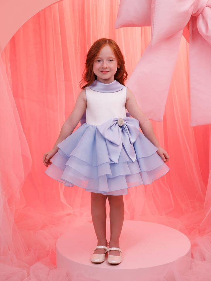 Vestido de satén azul para niña 6-24 meses 35180pr para venta al por mayor de Pamina Kids