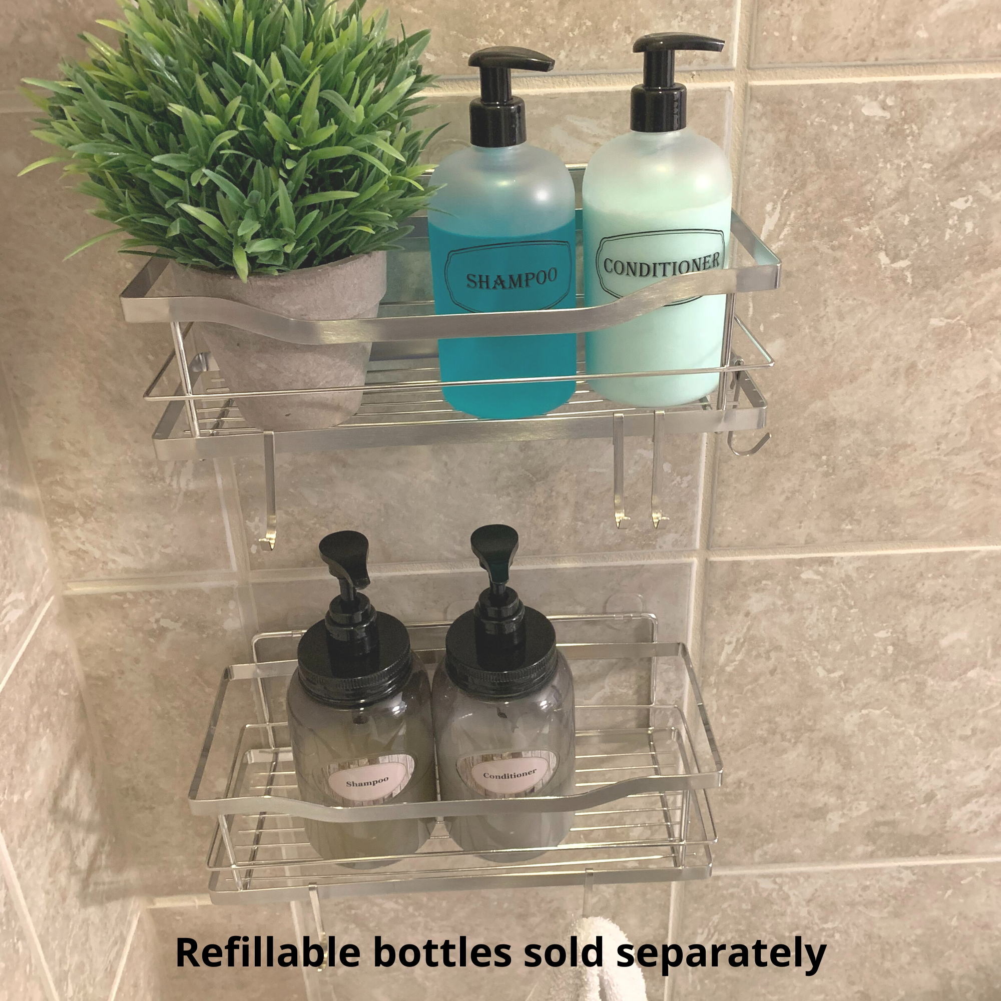 Bottiful Home - Wholesale Bath Caddy - 304 SS Shower Caddy Baskets w 3 Adhesive Strips & 6 Hooks8
