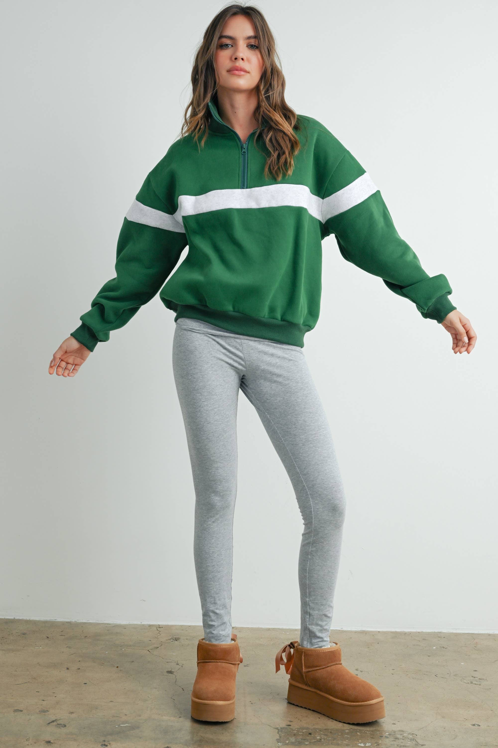 BUTTERMELON - Wholesale Sweatshirt - Women's - Two-Toned Half Zip Collar Sweatshirt - BMT753557