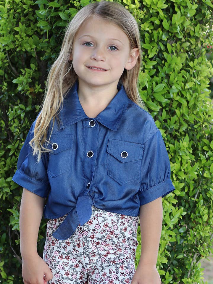 HAUT NŒUD BLEU DENIM. 2023TT AMY pour la vente par Kids Charm Online