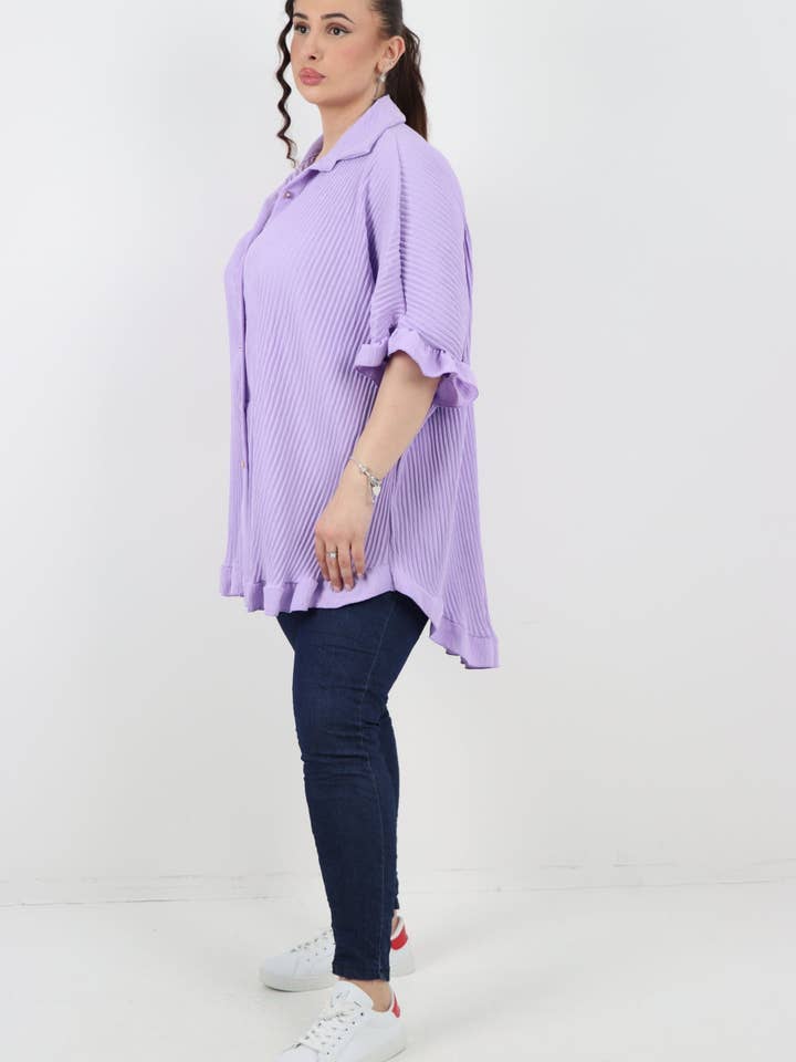 Miss Bold - Wholesale Button Down Shirt - Women's - Italian Pleated Dip Hem Button Down Shirt Top