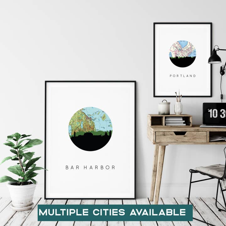 Maine City Skyline - Impresión artística para venta al por mayor de Paperfinch Design