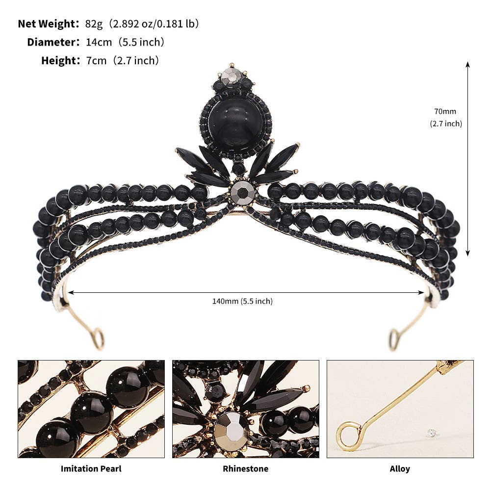 Tourtiwi - Wholesale Tiara - Women's - Obsidian Tiara Rhinestone Alloy Headdress Black Crown57