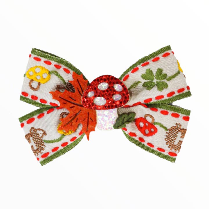 Handmade Mushroom Embroidery Bow Hair Clip for wholesale by iMiN Kids
