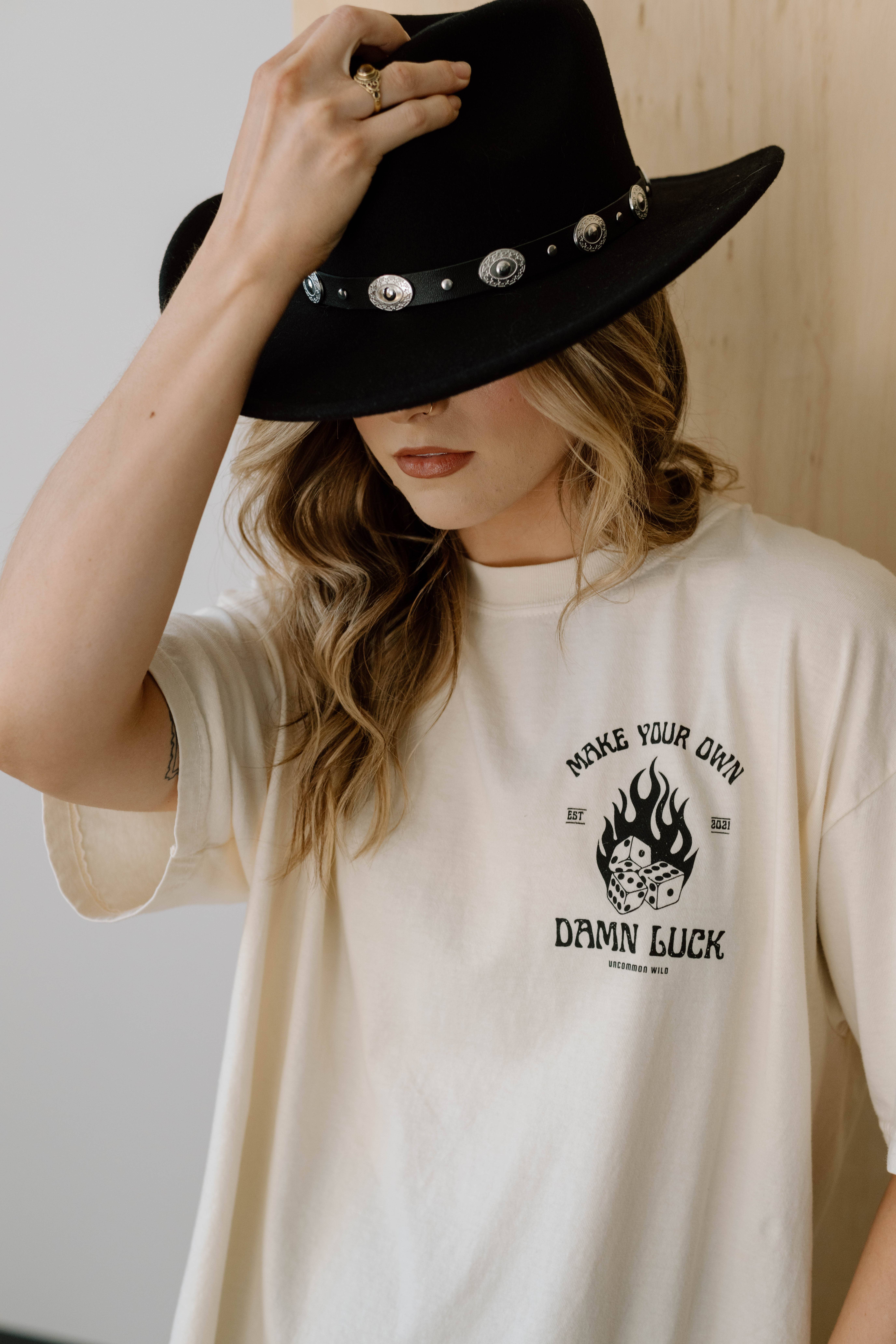 Uncommon Wild - Wholesale Screen Printed T-Shirt - Women's - Make Your Own Damn Luck Vintage Grunge Aesthetic Graphic Tee1