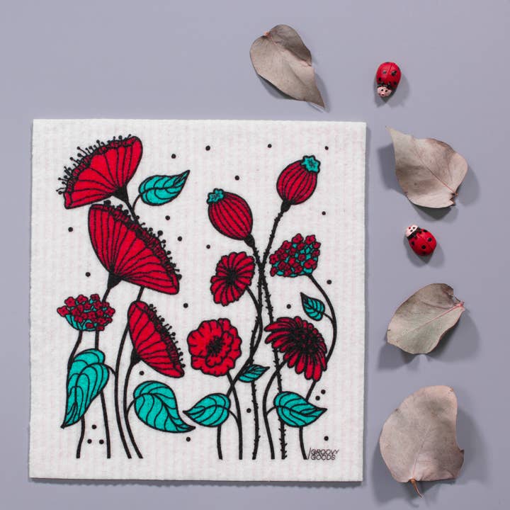 Groovy Goods - Vente Torchon - Tissu éponge écologique, motif coquelicot.2