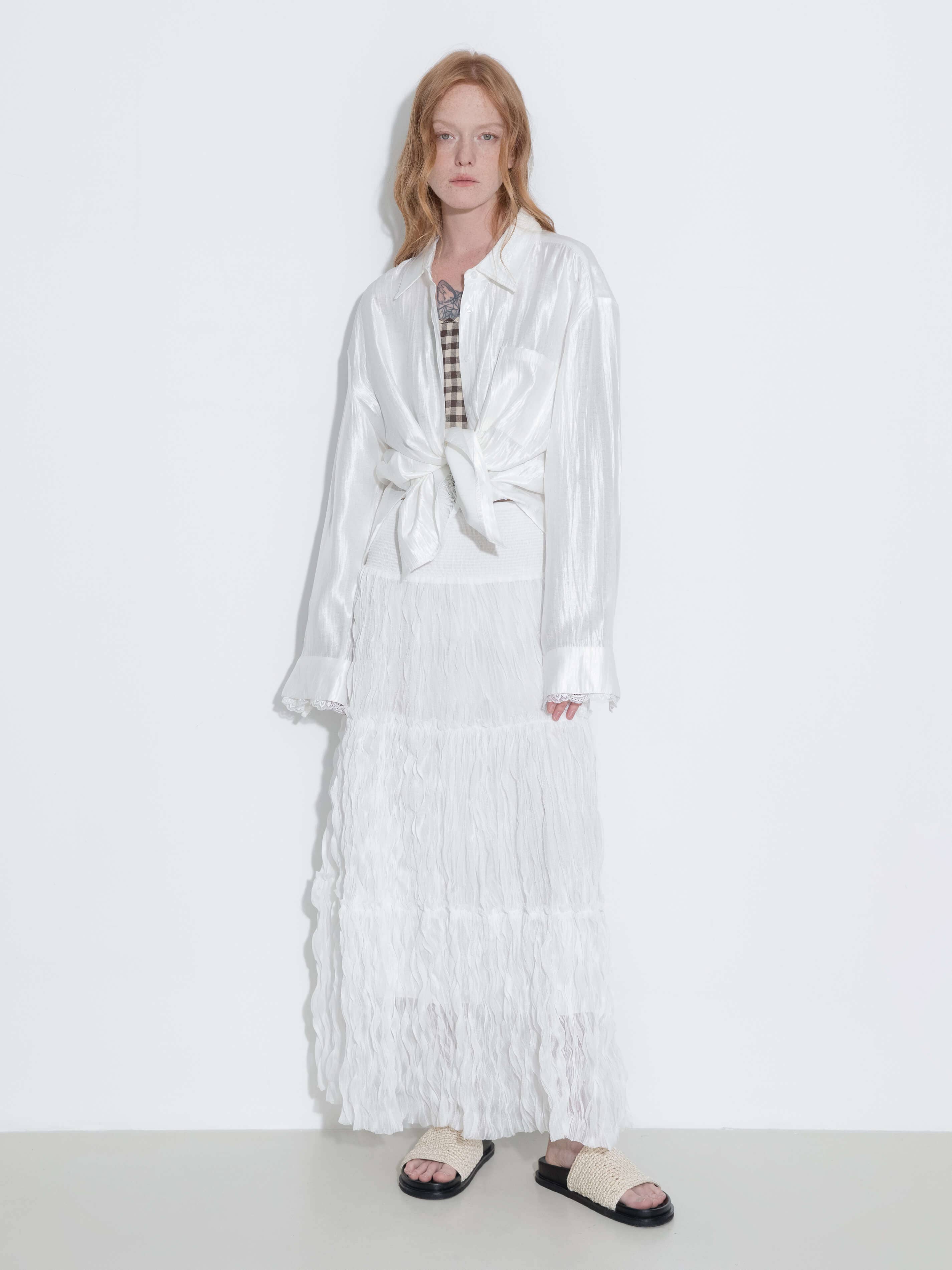 White Lace Patchwork Loose Long Sleeves Shirt for wholesale on Faire2