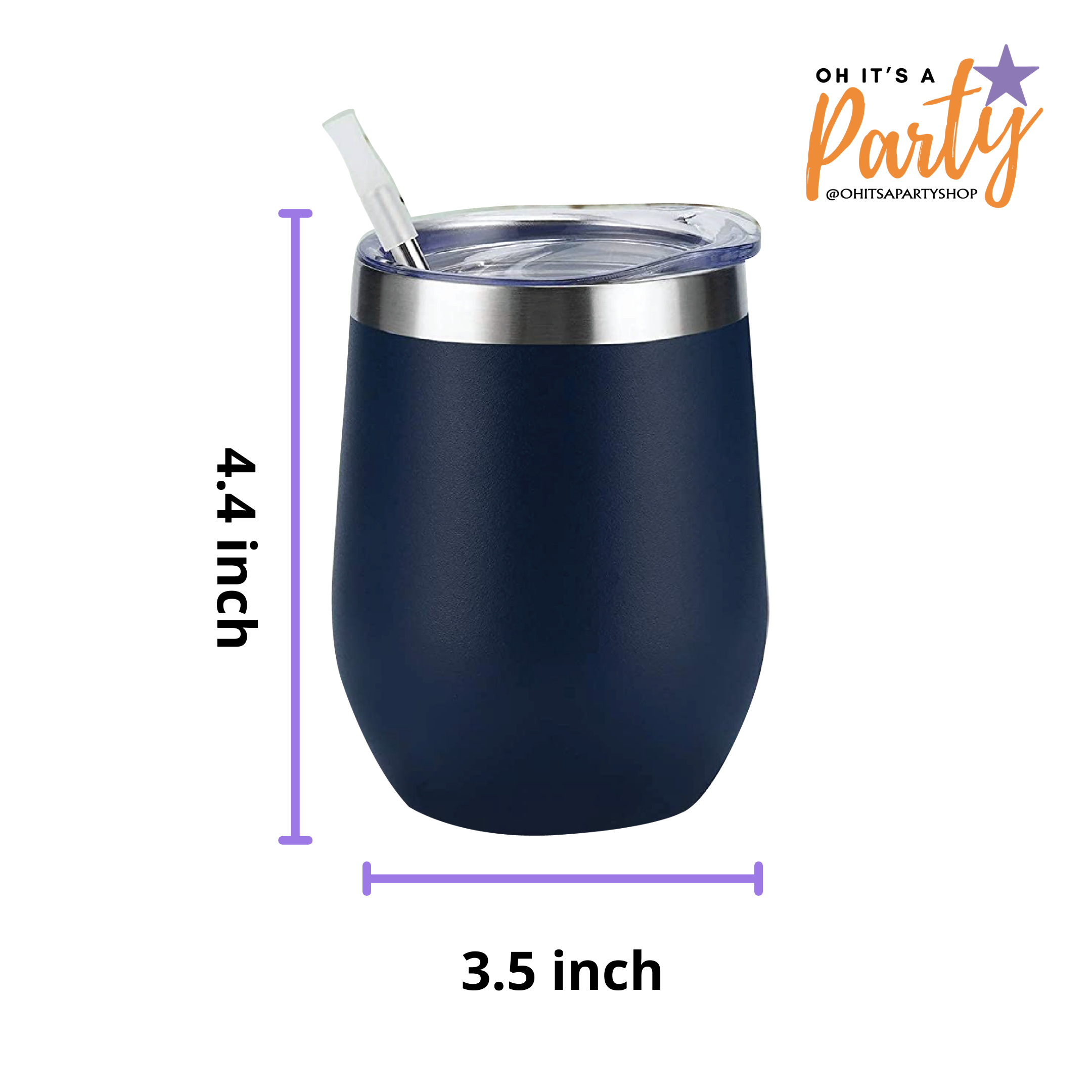 Oh It's A Party - Wholesale Insulated Mug/Tumbler - 12Oz  Wine Tumbler Custom Logo Etched, Stainless Steel Navy3