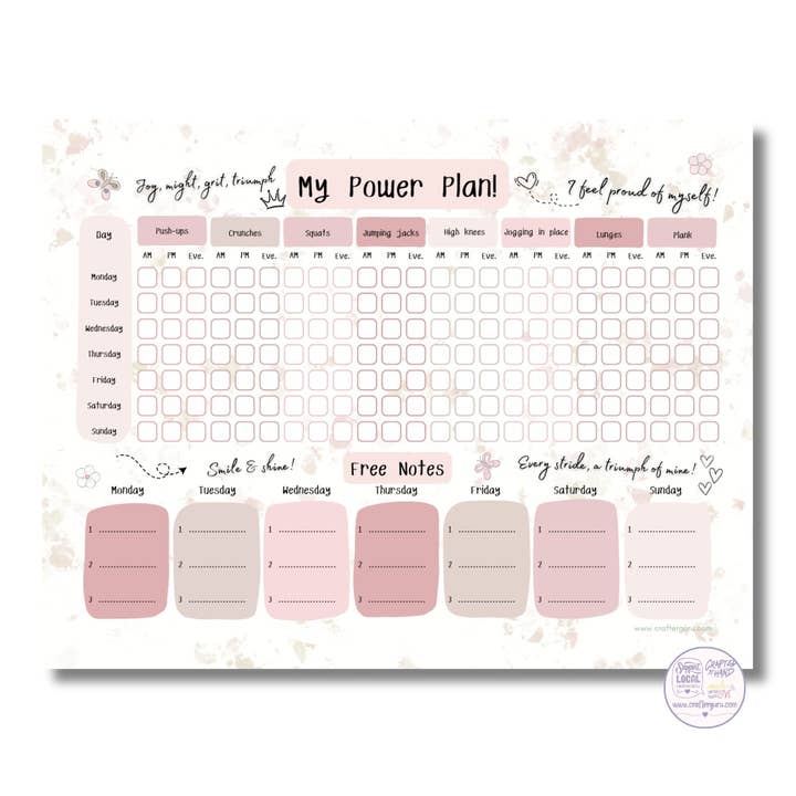 Crafter Guru Shop - Wholesale Notepad - My Power Plan! - Fitness & Wellness Weekly Tracker Notepad
