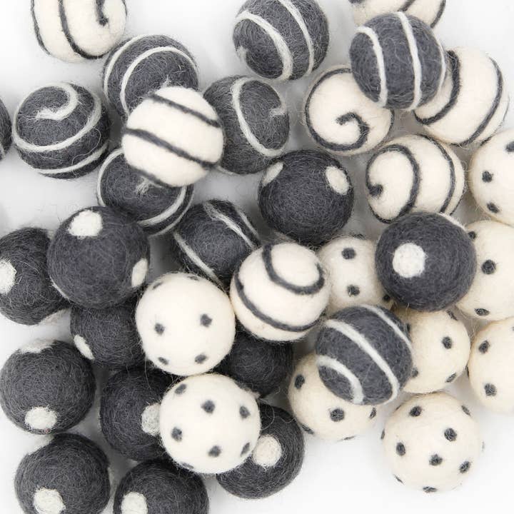 Felt 2.5 CM Dots Swirls Pack of 10 Balls - Slate for wholesale by The Felt Pod
