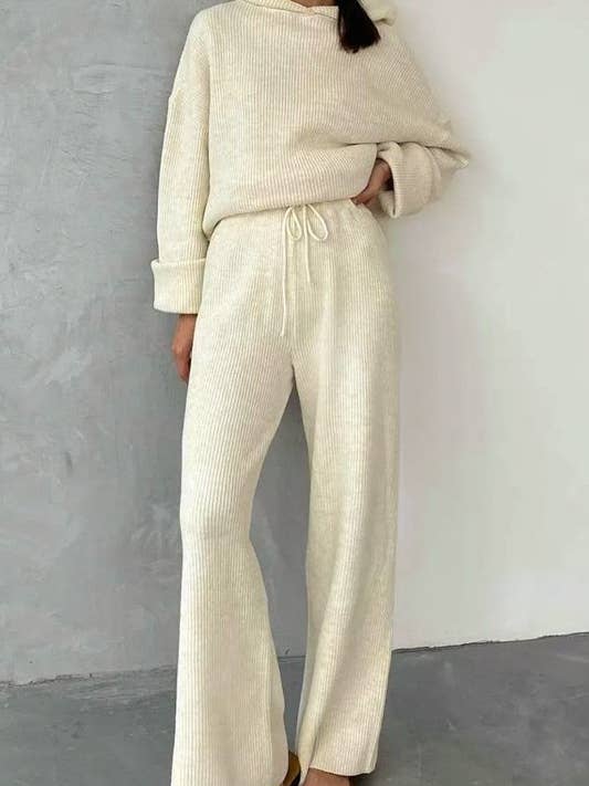 Cream Loungewear Knitted Hoodie And Pants 2Pc Set
for wholesale by ONELEVEN & CO.