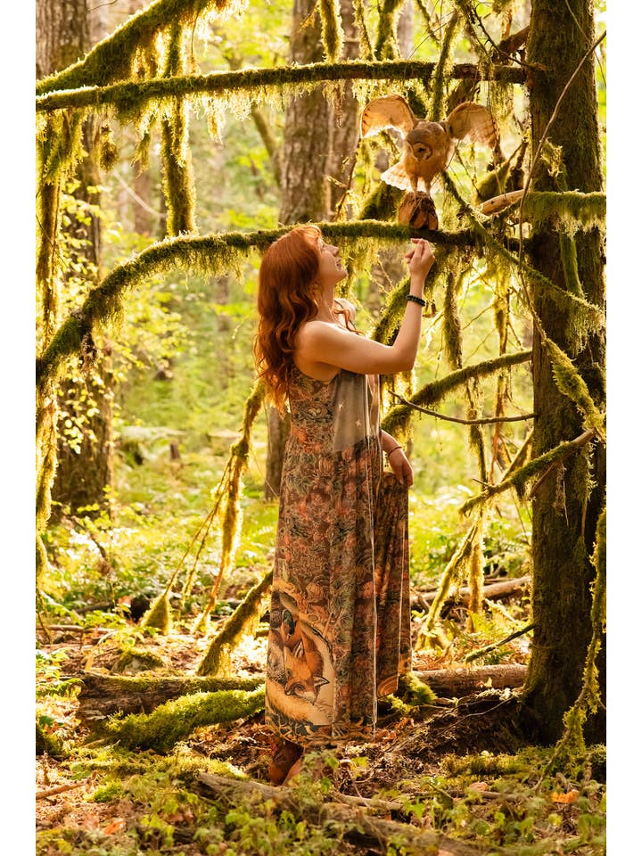 Market of Stars (Worldwide) - Wholesale Dress – Women's - Woodland Wisdom Bohéme Maxi Slip Dress w/ Florals, Fox & Owl14