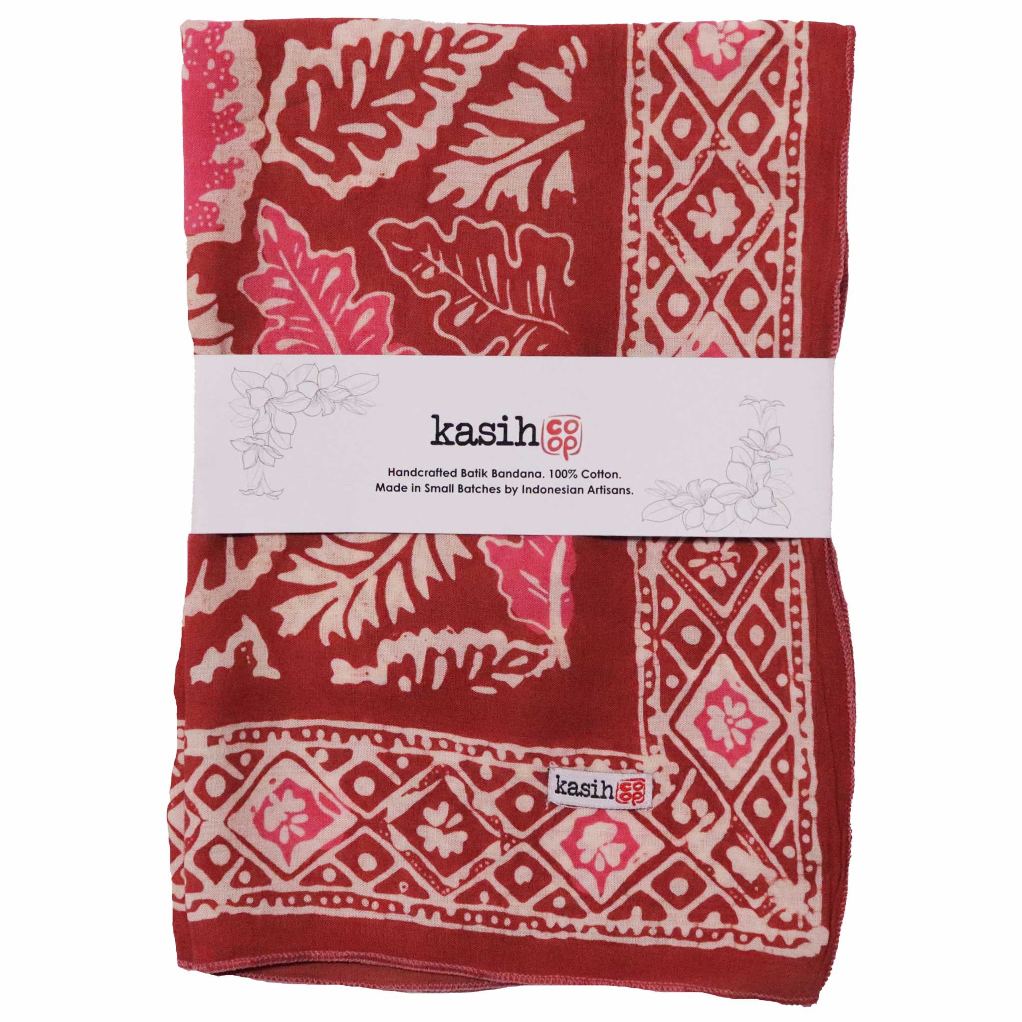 Kasih Co-op – wholesale Bandana – Women's – Hand Dyed Batik Bandana, Peach Pink Coral Leaves9