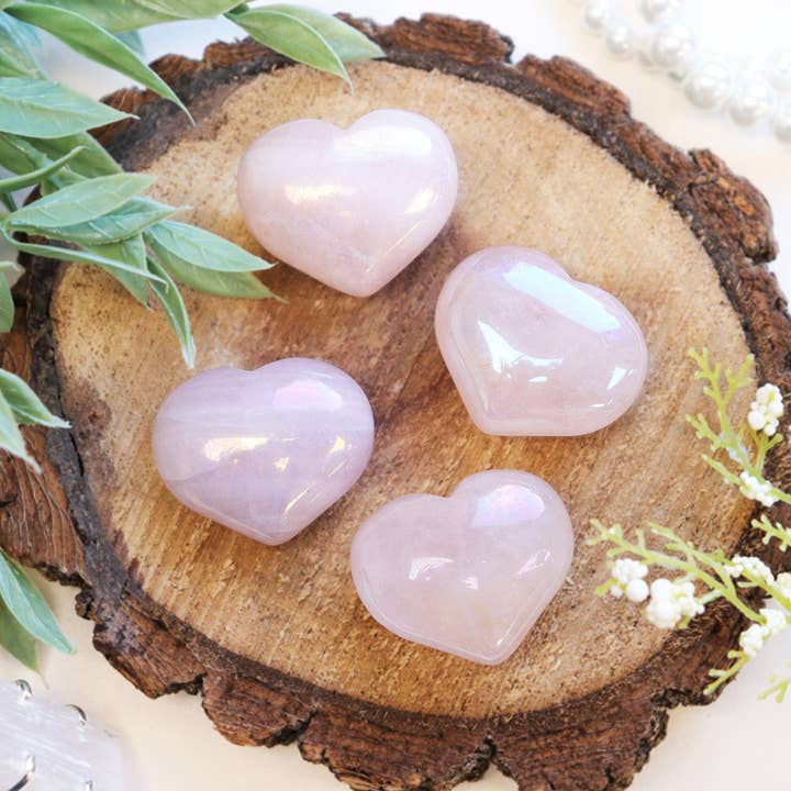 Rose Quartz Puffy Angel Aura Heart - Gemstone Hearts for wholesale by Natures Artifacts Inc
