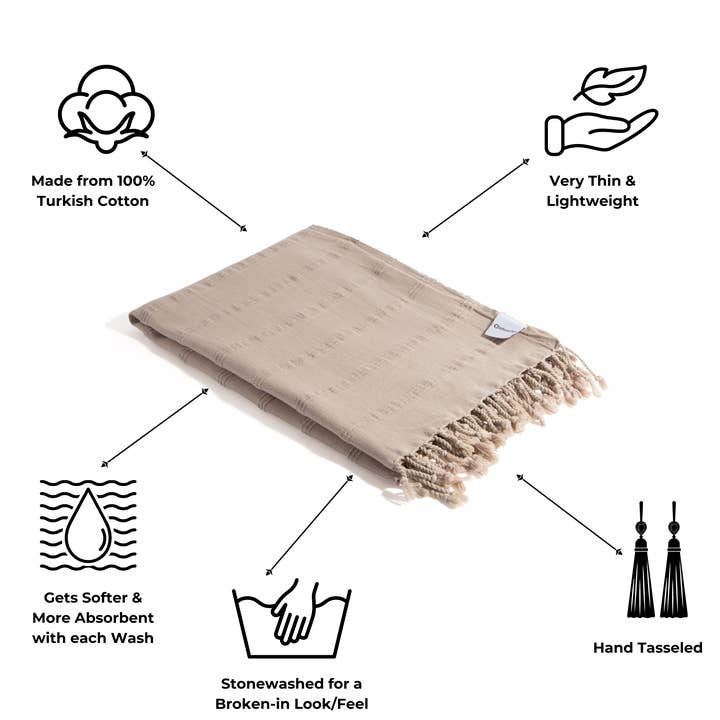 InfuseZen - Vendita all'ingrosso Asciugamani da bagno - Asciugamano turco Peshtemal Stonewashed in beige4