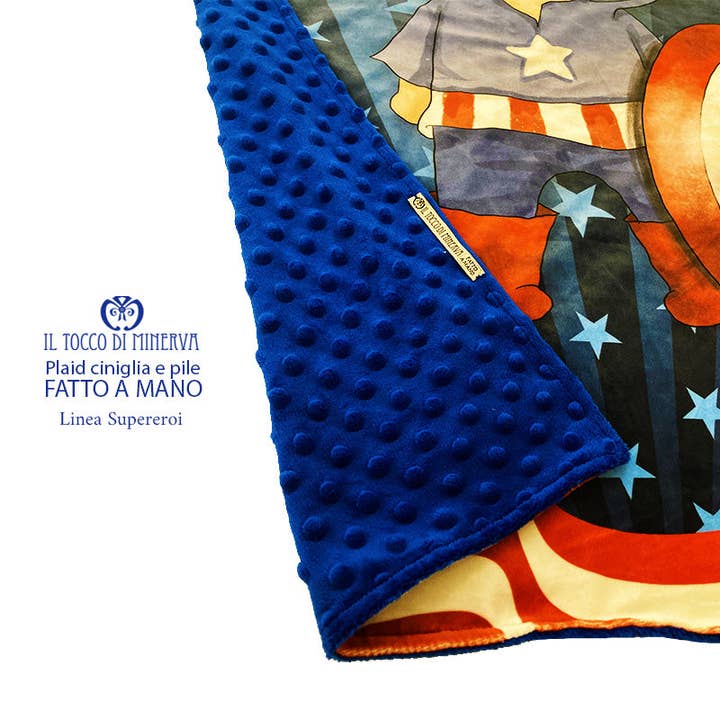 Captain America chenille and fleece baby blanket - Handmade for wholesale by Il Tocco di Minerva