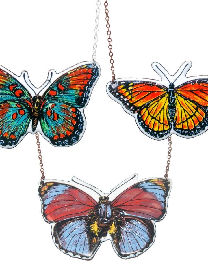 Vibrant Vintage Butterfly Necklaces, Assorted, Enamel Copper for wholesale by Rising Jewelry