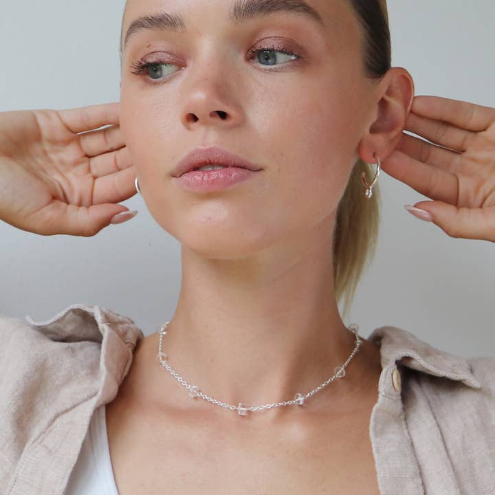 Moonbeam Necklace with Crystal Quartz for wholesale by Goldeluxe Jewelry