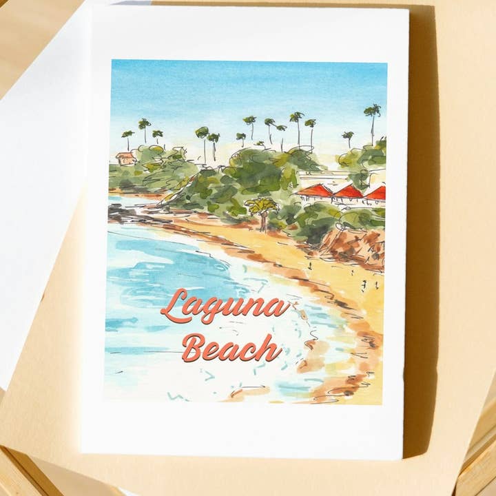 Maria Langgle - Wholesale Everyday Greeting Card - Laguna Main Beach Folded Greeting Card with Envelope 5x7 5